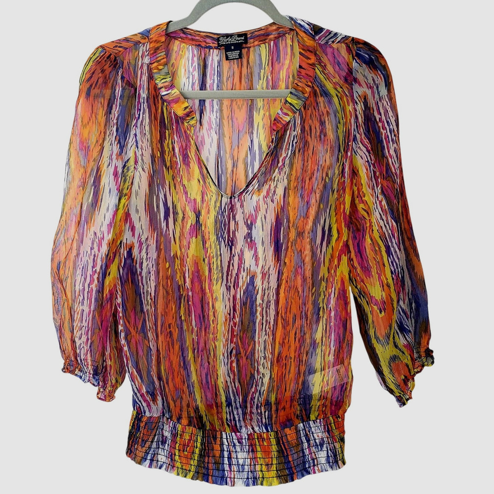 Lucky Brand Spacedye Layering Top S Puff Sleeve Whimsy Fairy Ruched Pullover
